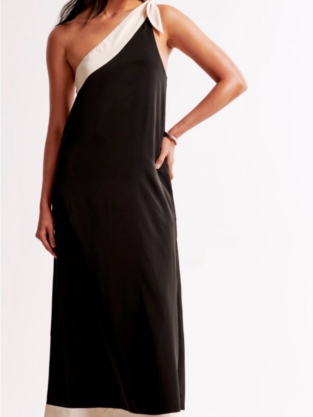 Abercrombie & Fitch Black and White One-Shoulder Midi Dress